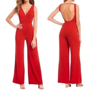 Wayf Women Curtis Red V-Neck Sleeveless Crepe Surplice Wide Leg Jumpsuit